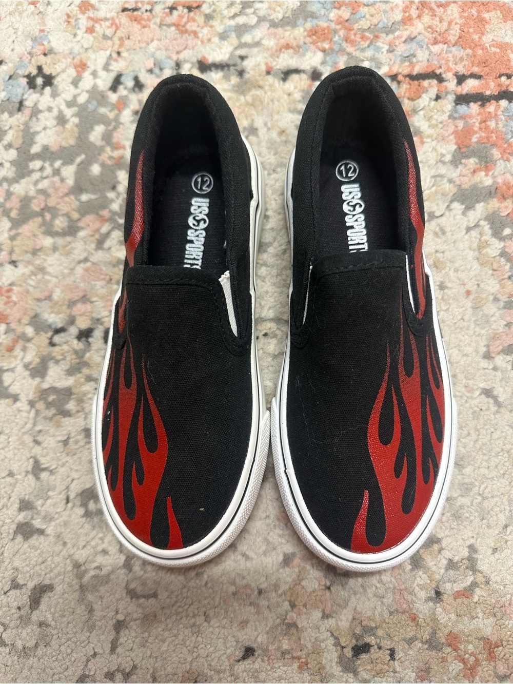 Kids Slip-On Sneakers with Red Flame Design
